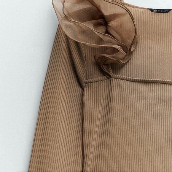 NWT Zara Brown Taupe Organza Long Sleeve Shirt Bloggers’ Favorite - Picture 6 of 11